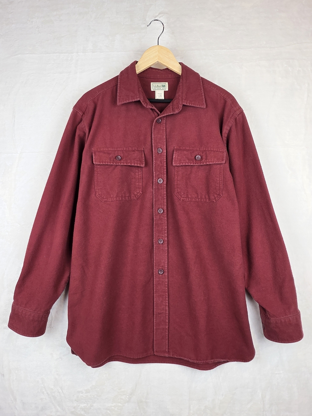 Vintage LL Bean Chamois Cloth‎ Shirt Mens Large Burgundy 100% Cotton Button Up